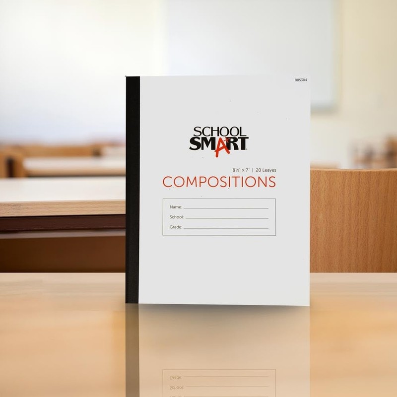 School Smart Stitched Cover Composition Book, Red Margin, 8-1/2 x