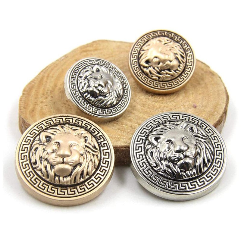 Pack of 10 Metal Button Set Lion Head Embossed Sewing
