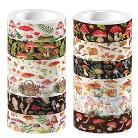 Juego de 12 rollos de cinta Washi con temática de hongos forestales, cinta decorativa para decoración de álbumes de recortes, accesorios de diario artístico y proyectos de manualidades
