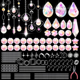 Mispudin 230 Pieces Sun Catcher Crystal Craft Set Adults, Crystals for Hanging Set, Sun Catcher Garden Hanging, Suncatcher Craft Set, Prism Crystal Colourful for Garden Decoration