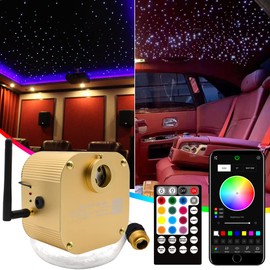 Twinkle Fiber Optic Lights RGBW 16W Bluetooth APP Control Star Ceiling Light Kit Music Sync for Car Home Indoor Interior Decoration Starlight Headliner 550 Pieces 0.03in 13.1ft