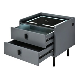 SPOFLYINN Modern Nightstand with Adjustable LED Lights Wireless Charging Station USB Charging End Side Table with 2 Drawers for Bedroom Gray One Size