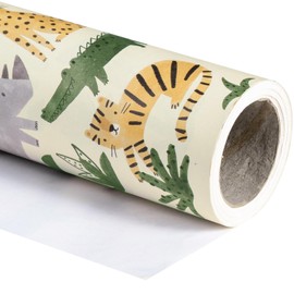 WRAPAHOLIC Kraft Baby Shower Wrapping Paper Roll - Mini Roll - 17 Inch x 33 Feet - Animal & Green Plant Design, Perfect for Birthday, Baby Shower, Party, Holiday