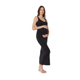 BUMPSUIT Maternity Midi Dress Women Sleeveless Tank Top Soft Pregnancy and Postpartum Dress Stretchable Scoop Neckline with Shoulder Straps Pull On Maxi Black