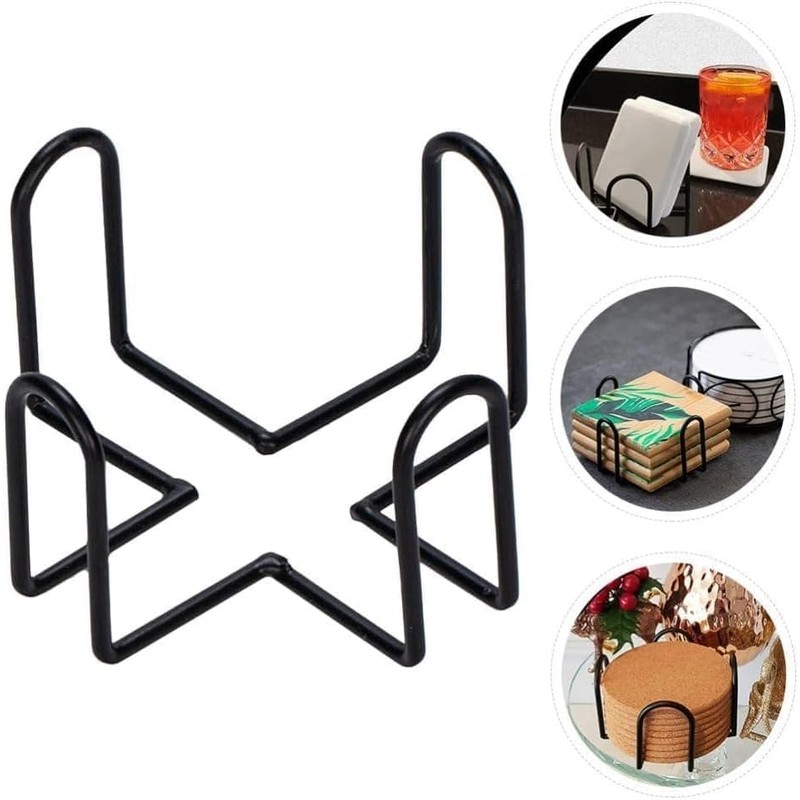 Black Iron Coaster Holder Metal Storage Rack Coasters Shelf for