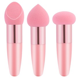 3 Pcs Makeup Foundation Sponge Pink Beauty Blender Sponge Makeup Sponge Cosmetic Powder Puff Concealer Face Brush with Handle Beauty Sponge Applicator Makeup Brush