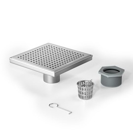 Bernkot Square Shower Drain 8", 304 Stainless Steel Floor Drain with Grid Drain Cover & Hair Strainer, Retrofit Shower Drain w/CUPC Certified, Brushed