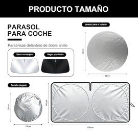 Parasol para Auto, 150x80 Cm Plegable Reflectante UV, Sombrilla para Auto, Kit 3 en 1 con Cubre Volante y Bolsa, Parasol para Camioneta, para Parabris
