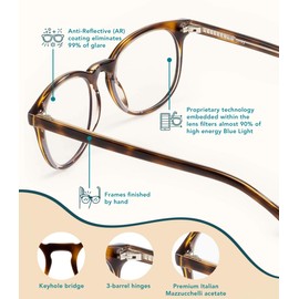 Felix Gray Roebling Blue Light Reading Glasses +2.0 Magnification, Sazerac Crystal