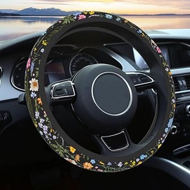 Car Steering Wheel Cover for Women Men, Non-Slip Breathable Steering Wheel, Wildflower Steering Wheel Protector, Car Accessories, Universal 14" 02/2-15" Fit Auto, Suvs