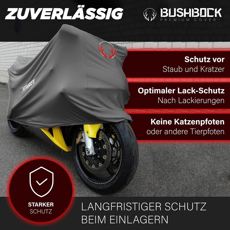 BUSHBOCK® Premium Cover Indoor Motorcycle Tarpaulin Dust Protection Elastic Breathable
