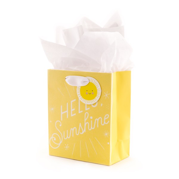 Hallmark 6" Small Yellow Gift Bag with Tissue Paper - Hello Sunshine - For Baby Showers, Birthdays, Get Well or Any Occasion