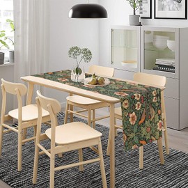 William Morris Table Runner, Vintage Rustic Green Old Flower Flower Plant Leaf Nature Bird Table Decor Tabletop Dining Kitchen Wedding Party 13x60 Inch