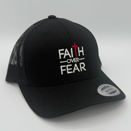 Faith Over Fear Embroidered Trucker Hat:_Black