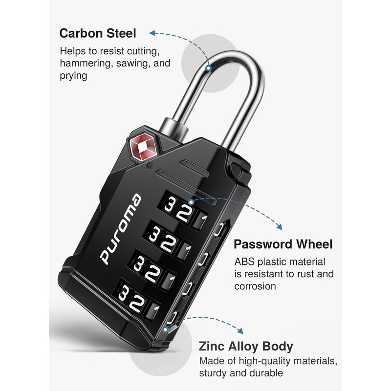 Puroma TSA Approved Travel Luggage Locks, 2 Pack Black 4