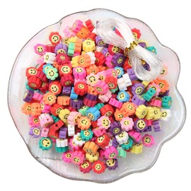 100pcs Mixed Polymer Clay Spacer Beads for Women Jewelry Making DIY Bracelet Necklace Hair Clip Accessories (Smile Face Flower)