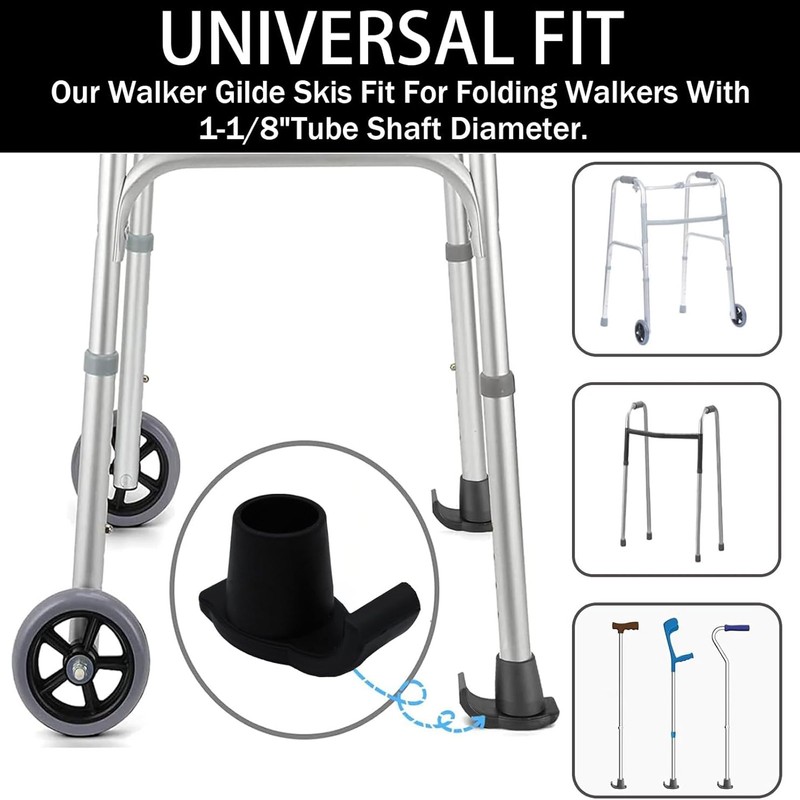 4 Pcs Walker Glide Skis Rubber Universal Walker Ski Glides