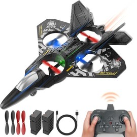 Remote Control Airplane, F-22 Electric RC Airplane Toy with Rechargeable Battery, Quadcopter,drones for beginners Suitable for Adults and Kids, rc Flying Toys,  Birthday Gift, rc helicopter, rc airplanes flying toys for age 4+ - Color: Gray