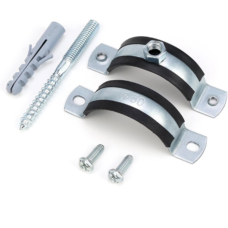Pack of 12 Pipe Clamps 50 mm: 4 Screw Pipe