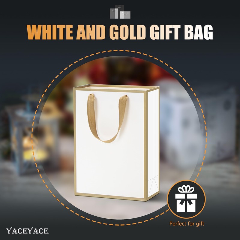YACEYACE White Gift Bags - Medium Size, 20 Pcs, 8"x4"x10.5",