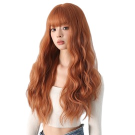 Women's Fashion Wig 26-inch Long Curly Wig with Bangs Trendy Ladies' Hair Wig with Hair Net for Women Party Daily Use