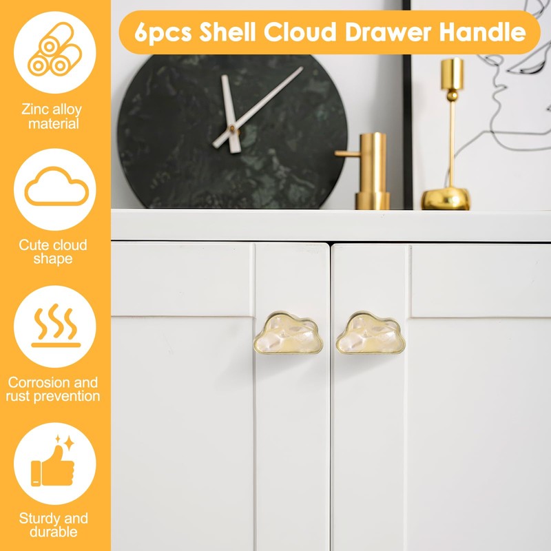 COZHYESS 6 Pcs White Clouds Shell Cup Pull Handles, Kitchen