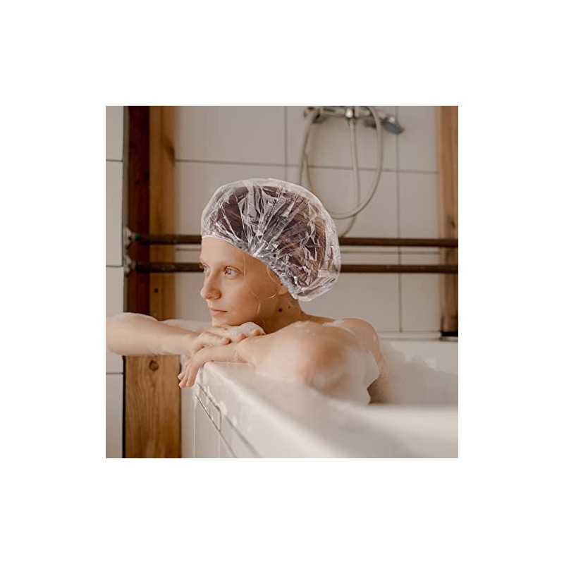 Gorro Ducha Desechable Plástico Mujer 100 Unidades Impermeable Spa Grande