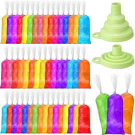 Hoolerry 600 Pcs Disposable Ice Lolly Bags Plastic Mold Ice Cream Bags with Silicone Foldable Funnel for Making Candy Yogurt Freeze Lolly(2 x 7.9 Inch)
