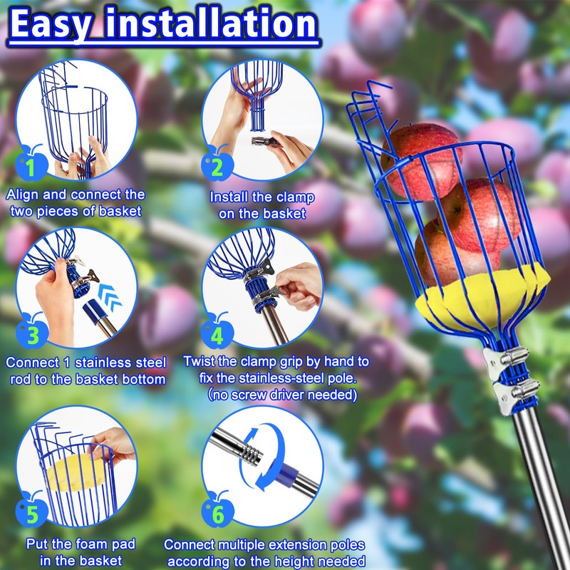 Zeepzer 13 FT Fruit Picker Pole Apple Avocado Picker Fruit