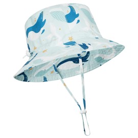 Baby Sun Hat UPF 50+ Sun Protective Toddler Bucket Hat Summer Kids Beach Hats Wide Brim Outdoor Play Hat for Boys Blue Whale 2-4 T