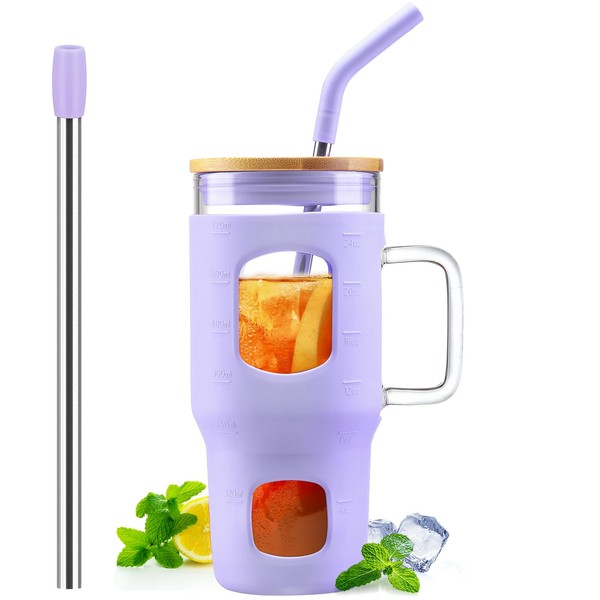 WINSA 24 oz Glass Tumbler with Lid and Straw, Iced