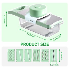 Vegetable Chopper, Mandoline Food Slicer Cutter with Handheld Container, 6 Blades and Blade Box, Cucumber Slicer, Magnetic Kitchen Tools for Veggie Potato Onion Carrot (Green(No magnet), 8 in 1)