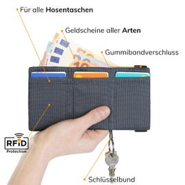 GUGGIARI® Slim Wallet with RFID Protection for Credit Cards, Cash and Key Holder, Men's Card Case, Slim Women's Wallet, Credit Card Holder Polyester, Grey - Pied De Poule