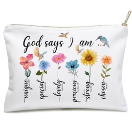 Kacenamo God Says I Am Makeup Bags, Divinely Designed Cosmetic Bag, Holy Bible Verse, Flowers and Birds, Perfect Gift for Christian Women, Bible Verse Flower Bird Wash Bag, Birthday Gifts for Women