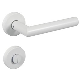 Gedotec Door Handle Set Stainless Steel Door Fitting White Matt Door Handle Room Door on Round Rosette – CHAPO Toilet Toilet Door Handle Vintage for Interior Doors 1 Set Rosette Set L-Shape Including Screws