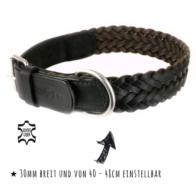 Leather Dog Collar in smooth cow leather in black plaited