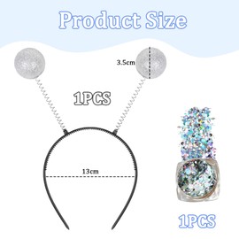 NATOSU Alien Headband, Holographic Glitter and Headband Glitter Balls Silver for Carnival Costume Party, Alien Costume, Space Girl, Fancy Dress Headpiece for Women Girls Children