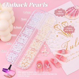 Flatback Pearls (White+Beige) and Metal Nail Beads (Silver+Gold) with Rhinestones Glue Gel for Nail Art, Pearl Nail Charms and Round Caviar Beads Nail Accessories for Acrylic Nail Tips Manicure Decor