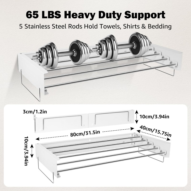 CAEXABO Wall Mount Drying Rack 32", 65LBS Retractable Clothes Rack,