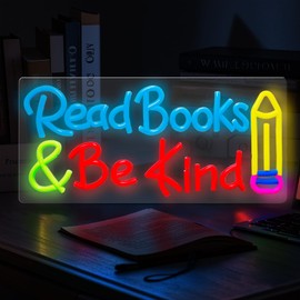 Neon Sign Read Books and Be Kind, Colorful LED Sign for Library Decor, Read Classroom Neon Pencil Light for Bookstore, Home Reading Room Wall Decor