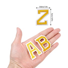 52pcs Yellow Alphabet A to Z Patches, Iron on Sew on Letters for Clothing, Hats, Shoes, Backpacks, Handbags, Jeans, Jackets etc.