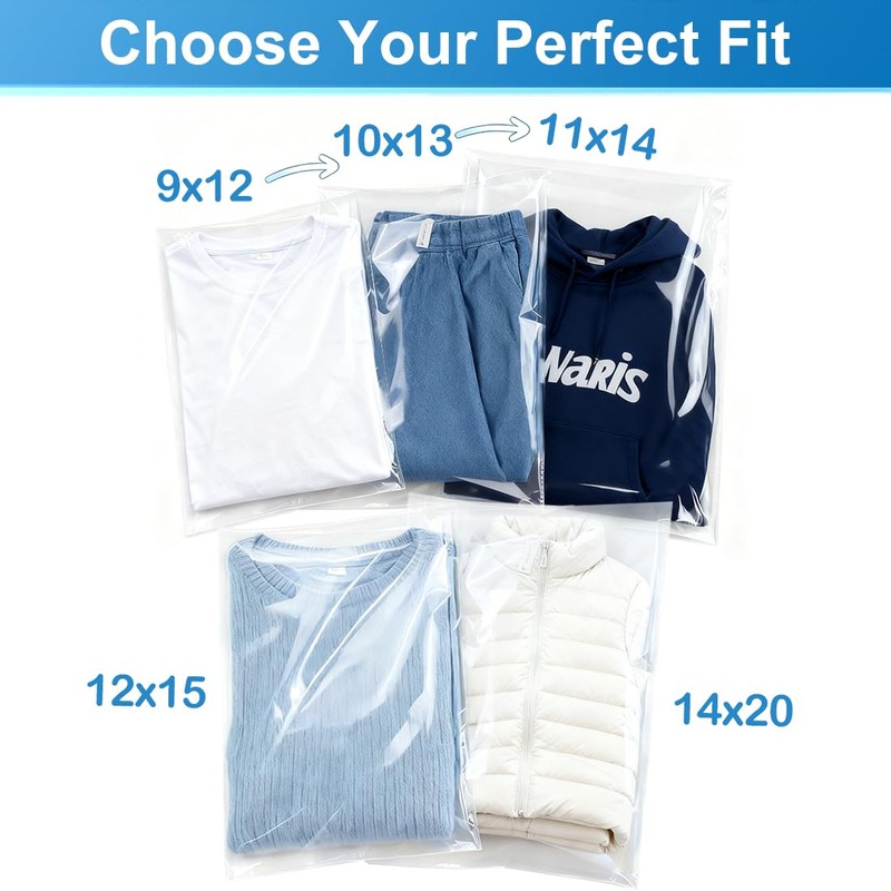 Cellophane Poly Bags Pack 400 CT Combo 6x9,8x10,9x12,11x14 inches, Clear