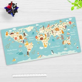 Children's Desk Mat - "World Map" - Made of Premium Durable Vinyl (Plastic) - 84 x 40 cm - Non-Slip Desk Mat for Best Protection - Made in Germany