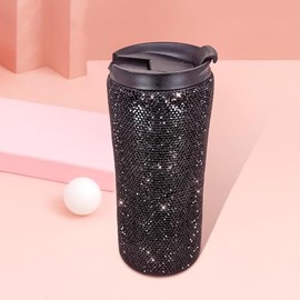 TISHAA Bling Rhinestone Sparkling Vacuum Insulated 450 mL Stainless Steel Bottle (Black)