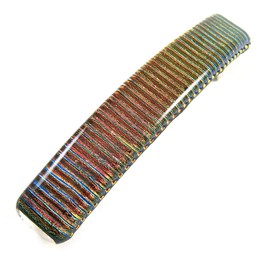 Dichroic Glass Hair Barrette - Large 3.5" / 90mm - Copper Orange Gold Rust Red Wavy Striped Reed Lines Metallic Iridescent Slide Clip Hair Accessories