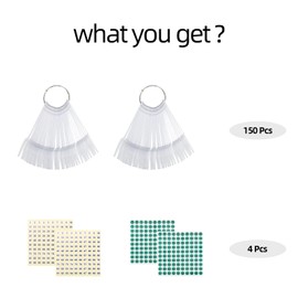 150 Pcs Nail Swatch Sticks with Number Stickers, Clear Fan-shaped Nail Polish Color Sample Sticks Display, Practice Nails Sticks with Ring for Board Home