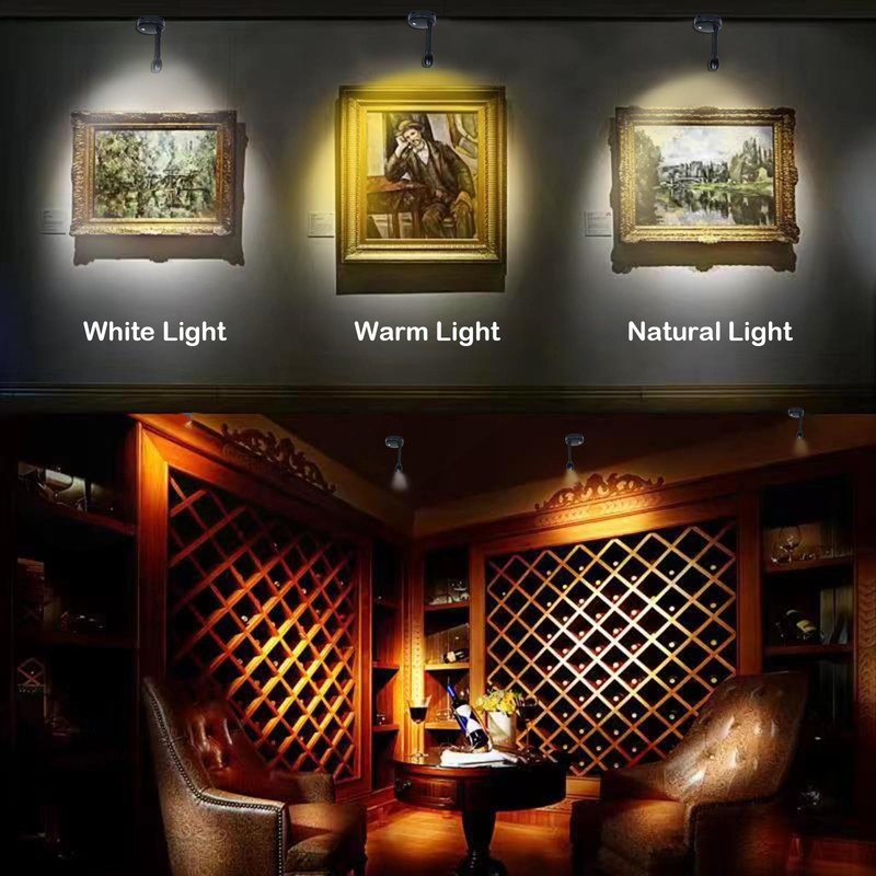 LED Spotlight, Battery Powered Picture Lights, Uplighting Indoor, 3 Lighting