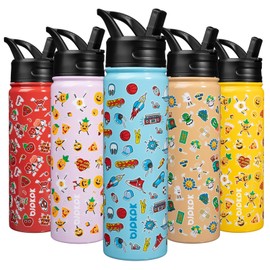 BJPKPK Insulated Water Bottle with Straw Lid, 22 oz Stainless Steel Metal Water Bottles, Reusable Leak Proof BPA Free Water Bottles, Cups, Thermos, Playground