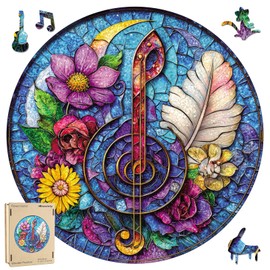 Wooden Puzzles for Adults, Flower Guitar Puzzle for Mom, Challenging Puzzle, 200 Piece Luxurious Shaped Wooden Puzzles for Family Game Medium 11.2 * 11.2in