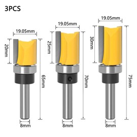 DingGreat 3 Pieces 8 mm Shank Flush Trim Pattern Template Router Bit Set Wood Top Bearing Milling Cutter Tool